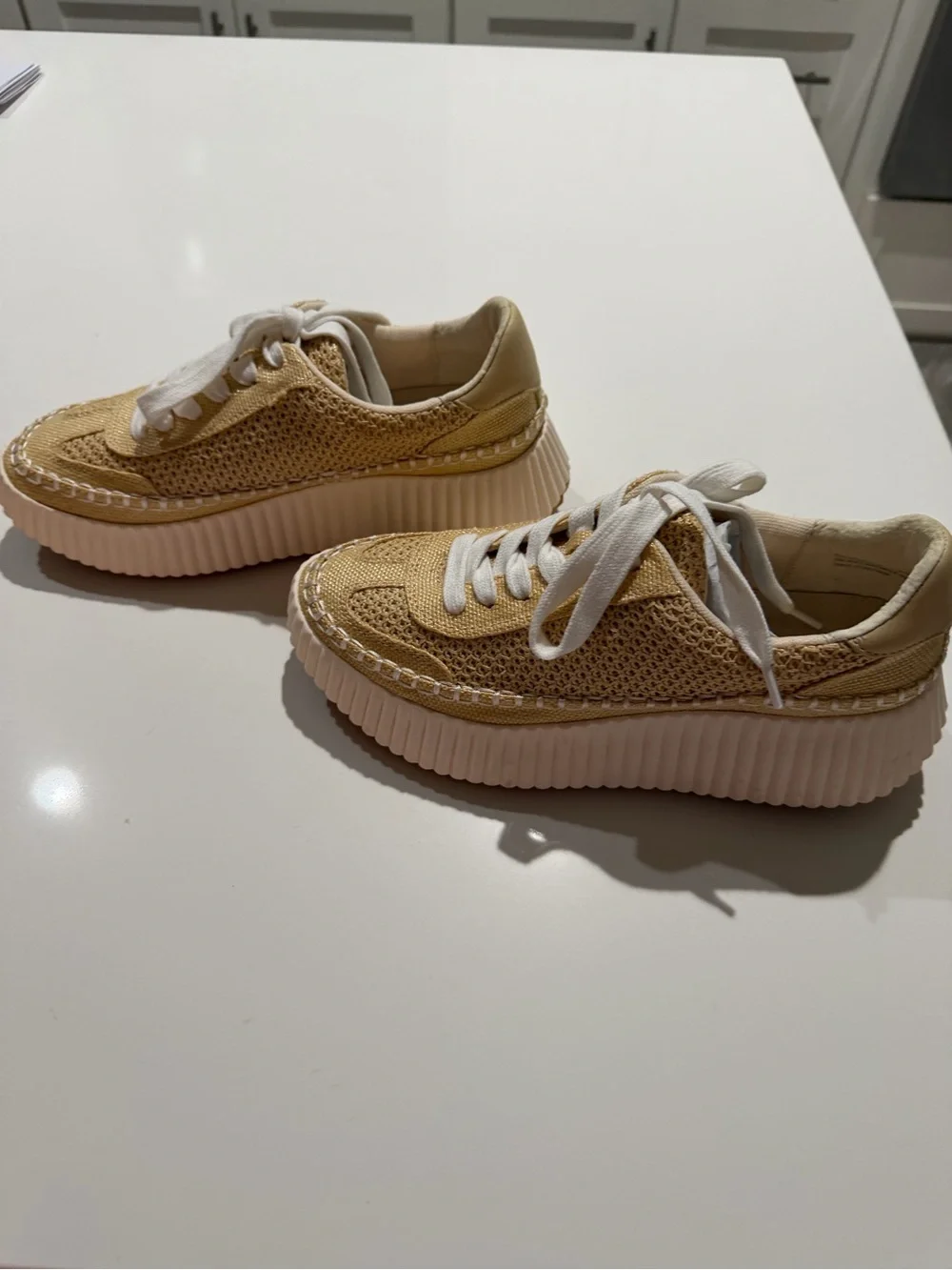 Dolce Vita Tan Woven Platform Sneakers with White Laces